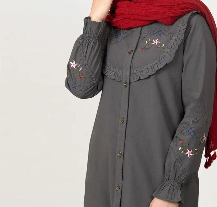 مانتو زنانه گلدوزیشده الیاف طبیعی مدل هیبا