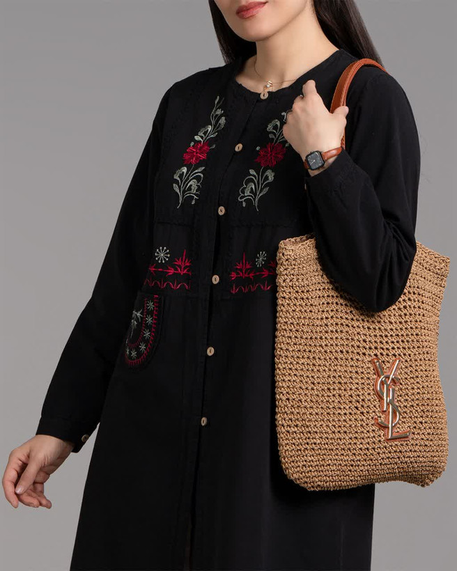 مانتو زنانه مشکی و سرمه ای دکمه دار الیاف طبیعی هلن