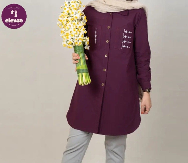 مانتو اسپرت الیاف طبیعی گلدوزی مدل پیونی