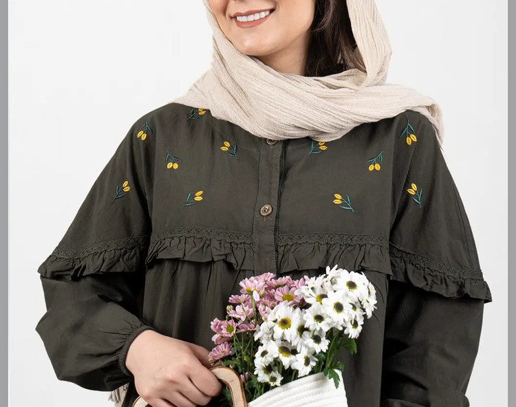 مانتو سایز بزرگ زنانه گلدوزی شده الیاف طبیعی مدل پناه