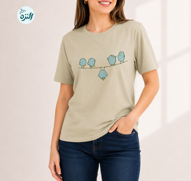 تیشرت زنانه نخی پنبه فری سایز طرح پرنده