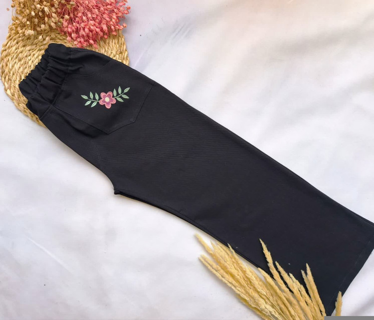 شلوار دخترانه نوجوان کمرکش گلدوزی شده لینن و کتان